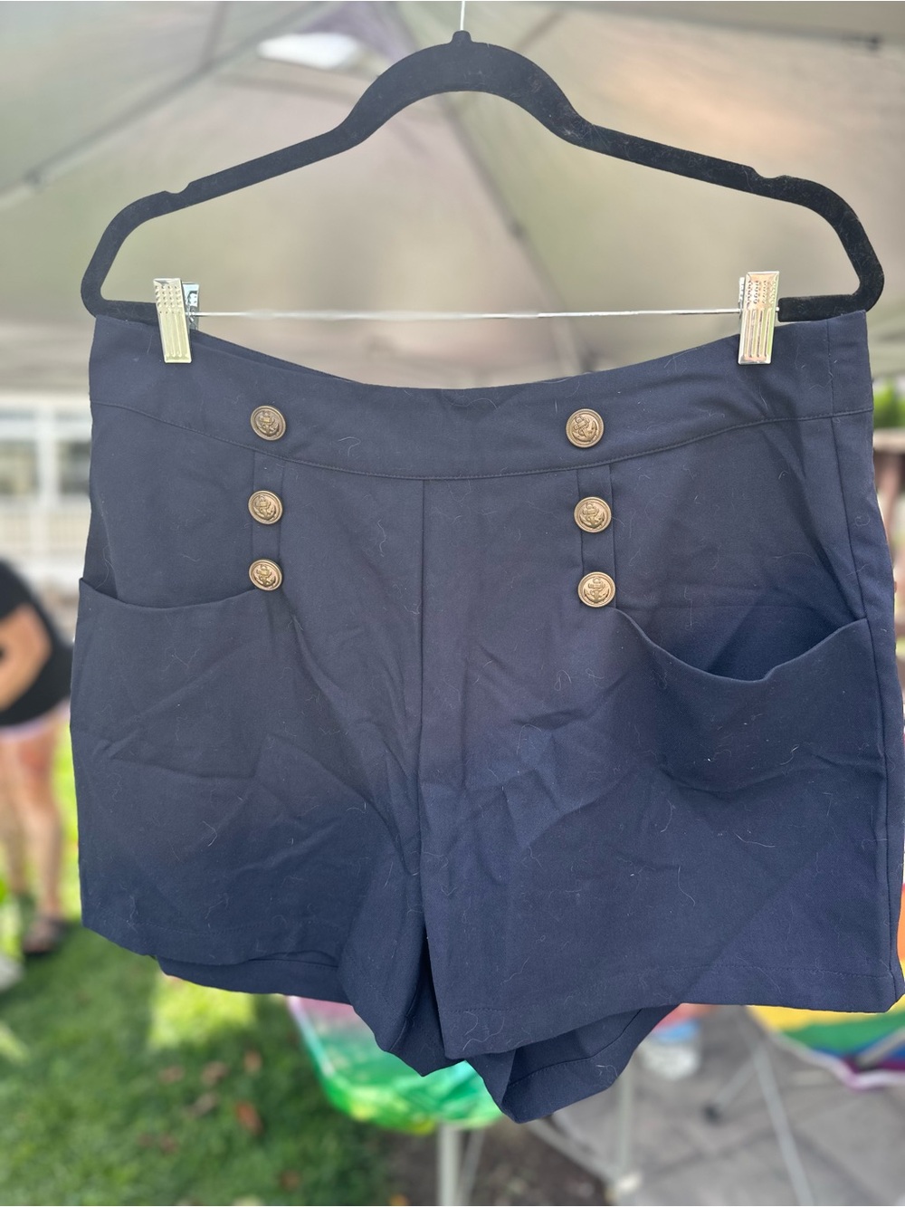 Unique Vintage Navy High Waist Sailor Shorts with Gold Buttons